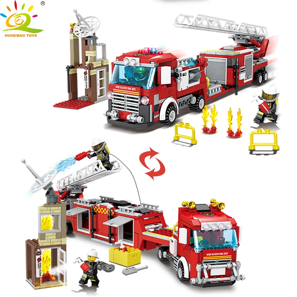 

HUIQIBAO Toys 491pcs Fire Fight Trucks Building Blocks For Children Compatible City Firefighter figures Creator Bricks