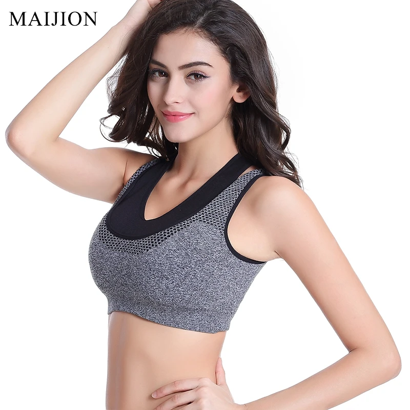 MAIJION Absorb Sweat Quick Dry Shockproof Fake Two-piece Sports Bra Fitness Underwear Running Sleep Vest Crop Top Seamless Bras