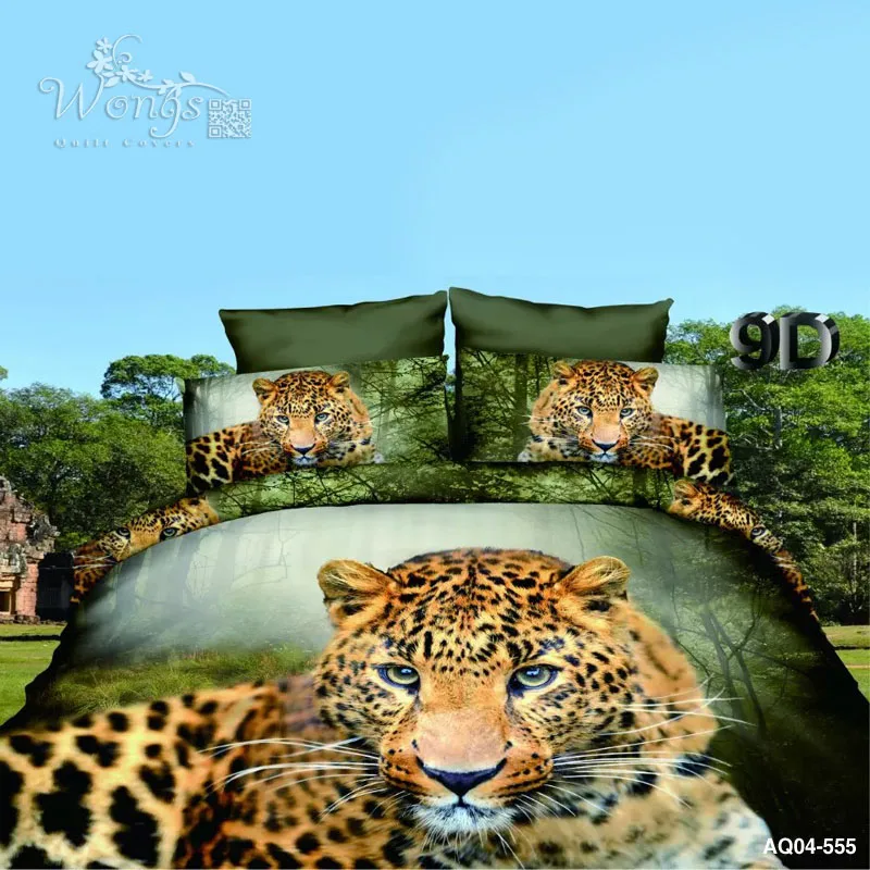 

Green leopard pattern print cotton blend bedding set for comforter duvet cover