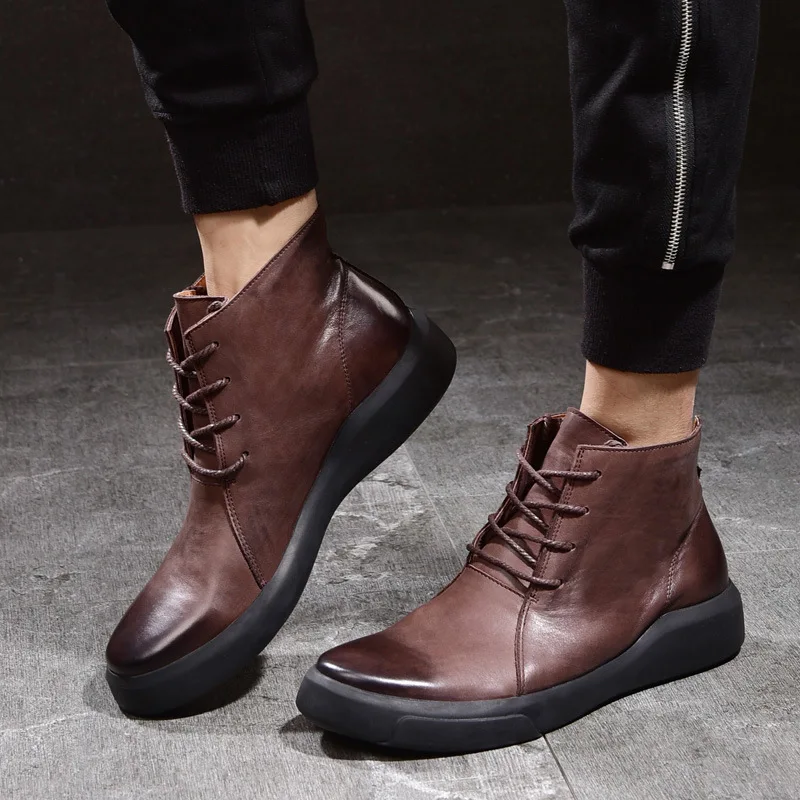 Hombres Negro Cuero dark Casual Calidad Brown Martin Nuevo Británico Los Alta Retro Zurriago Invierno Real Botas Zapatos De Militares Otoño rqTwg1r