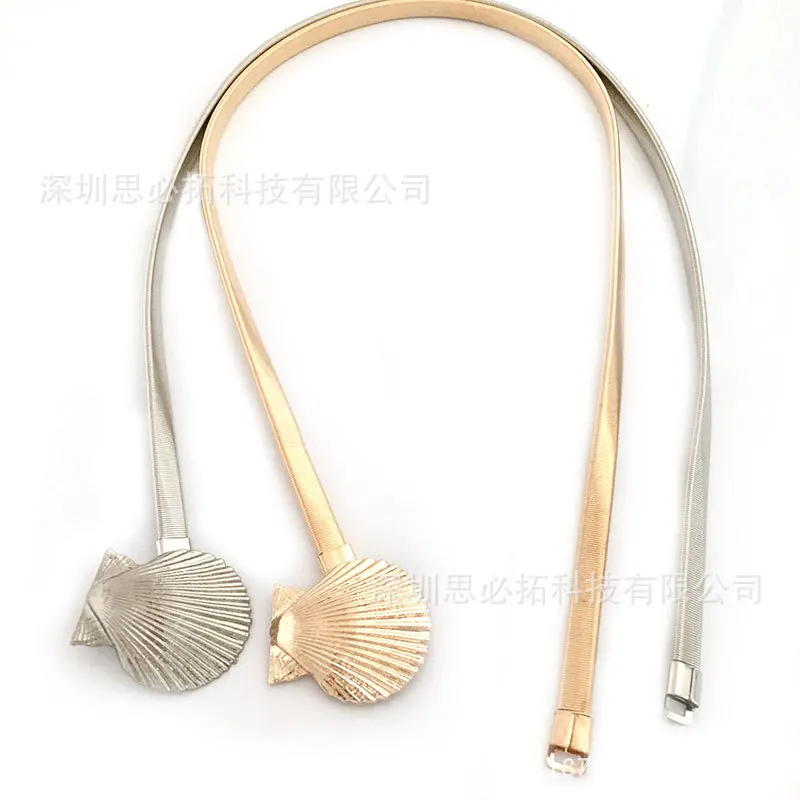 Womens Elastic metal waist belts women silver gold chain belts female Shell buckle belts for ladies dresses RT206