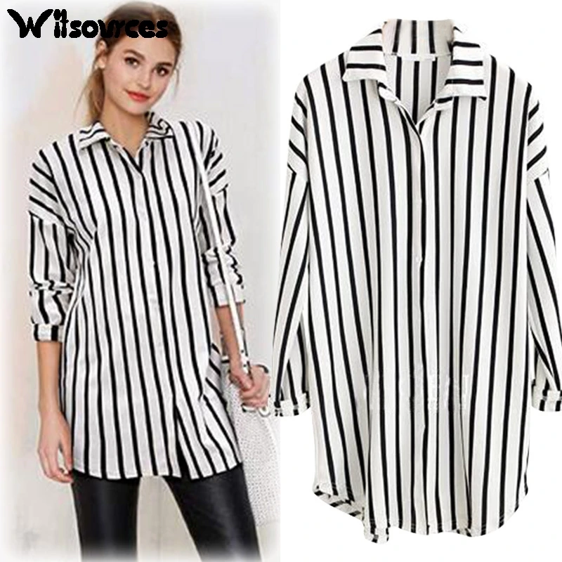 Witsources women long sleeve oversized blouses shirts stripe loose ...