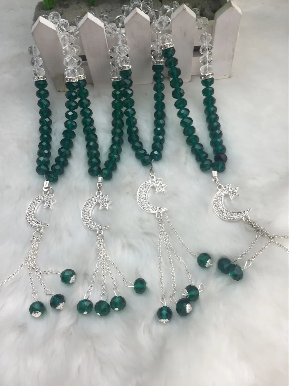 Free Shipping islamic deark green and transparent color togther Prayer