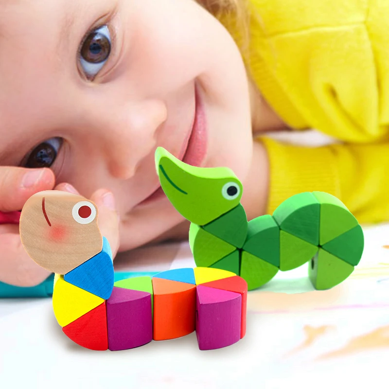 Wurm Kinder Twist Caterpillar Holz Pädagogisches Entwicklung spielzeug Geschenk 