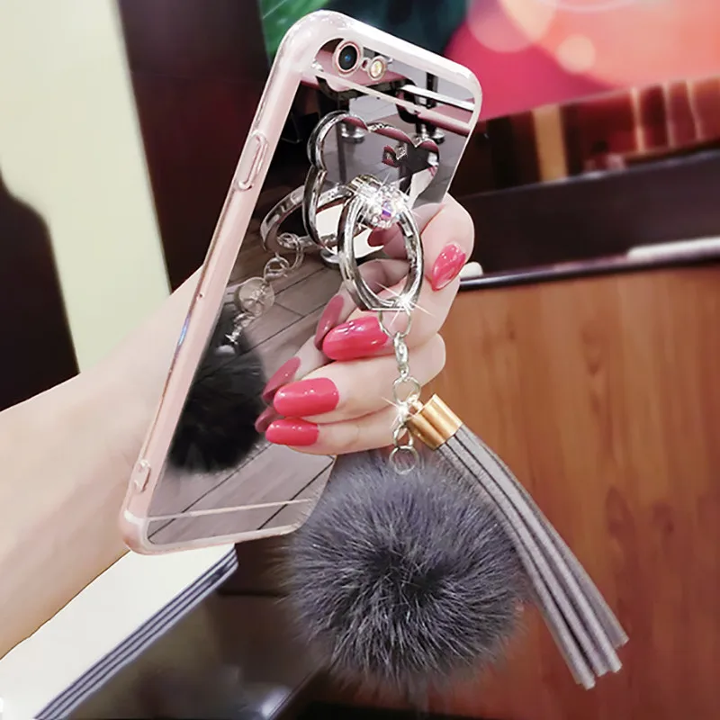 Chic Mirror Fur Ball Tassel Cover for iPhone XS Max XR X 8 7 6 6S Plus Ring Case For Samsung Galaxy Note 8 S9 S8 Plus S7 S6 Edge Chic Mirror Fur Ball Tassel Cover for iPhone XS Max XR X 8 7 6 6S Plus Ring Case For Samsung Galaxy Note 8 S9 S8 Plus S7 S6 Edge