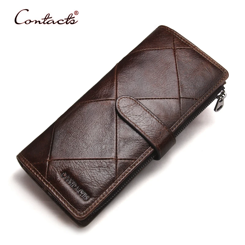 

CONTACT'S Men Wallets Genuine Leather Male Wallet Luxury Clutch Pruses Card Holder Purse Coin Pockeyts 2017 Design Famous Brand