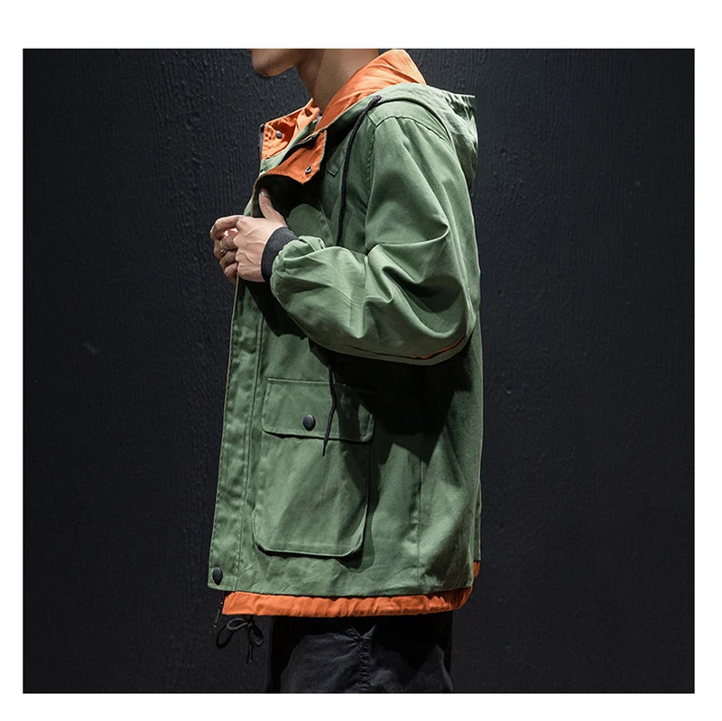 Army Green Trench Coat Men Korean Style Fashion Clothing Male Hooded Trench Coat Jacket Mens  (18)