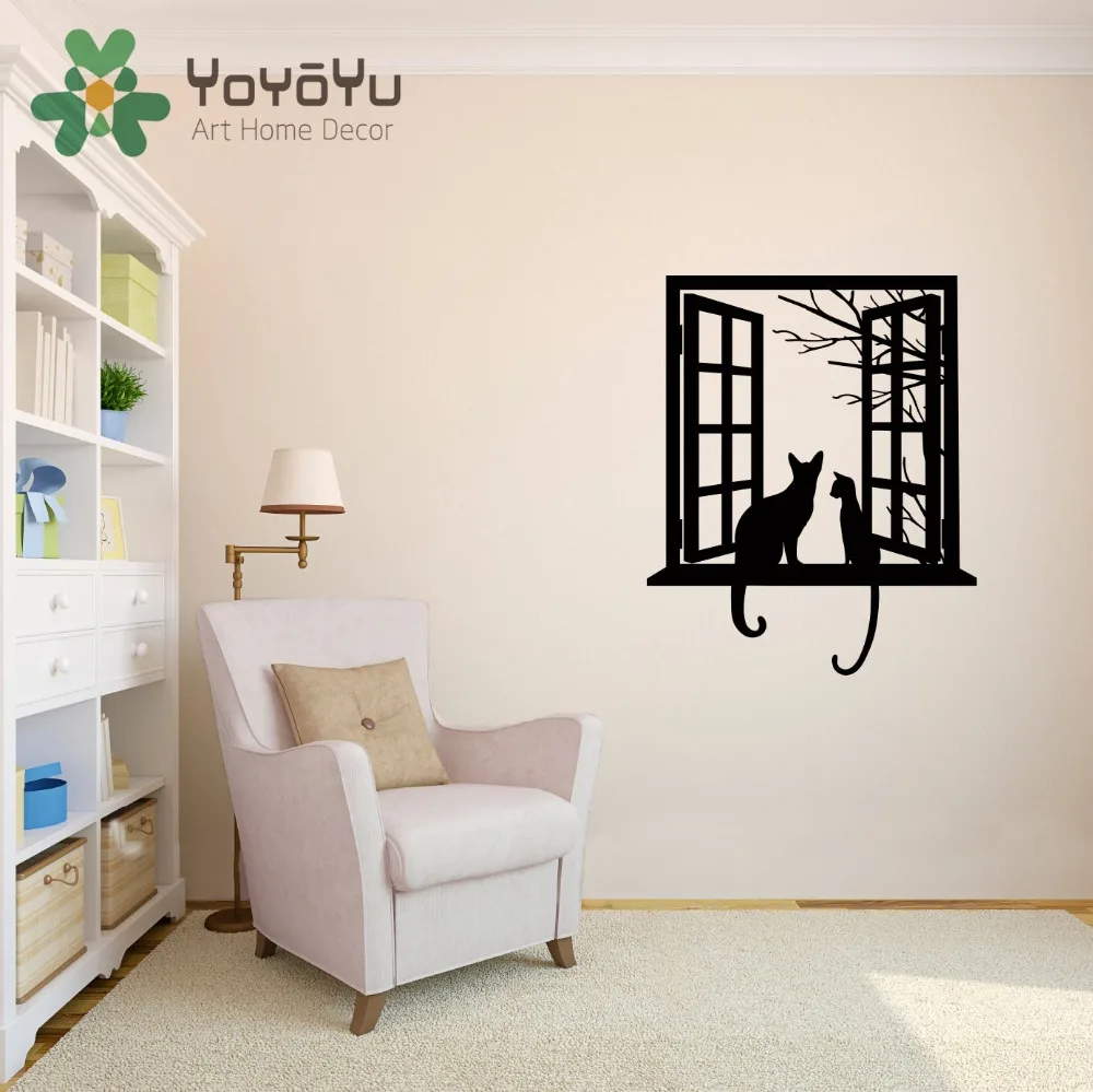 

Removable Cats looking through Window Silhouette Wall Decal Vinyl Art Stickers for Homes Living Room DIY Decor Mural NY-75