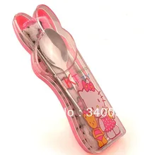 Hallo Kitty Edelstahl Baby Stäbchen und Löffel Tragbare Metall Geschirr Set für Kinder