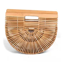 2 шт./лот, полукруглая бамбуковая сумка, женская сумка для покупок, тканевая пляжная сумка, летняя роскошная дизайнерская открытая сумка