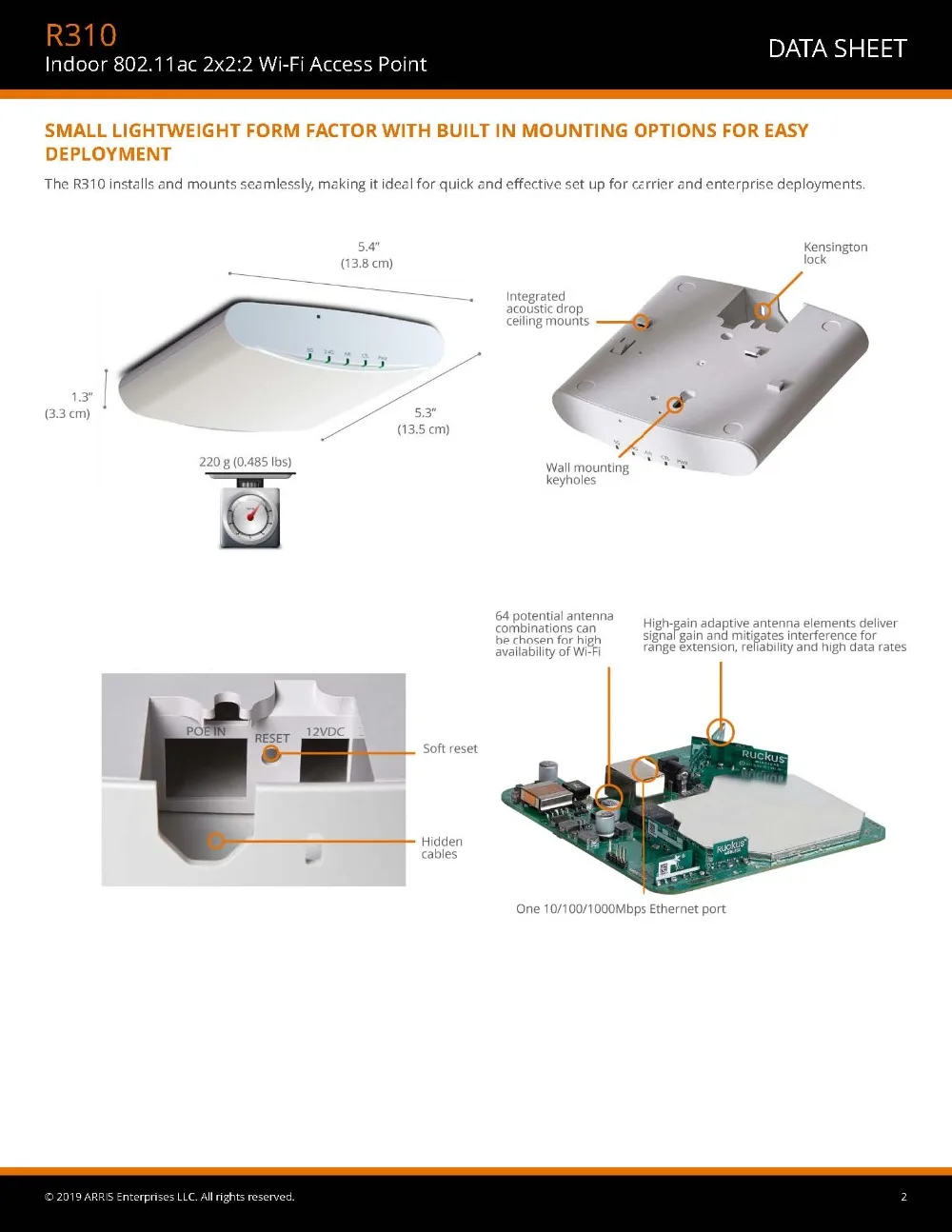 Ruckus wireless ZoneFlex R310 901-R310-WW02(alike 901-R310-US02) двухдиапазонный 802.11ac 2x2: 2 Wi-Fi лучшая Точка беспроводного доступа