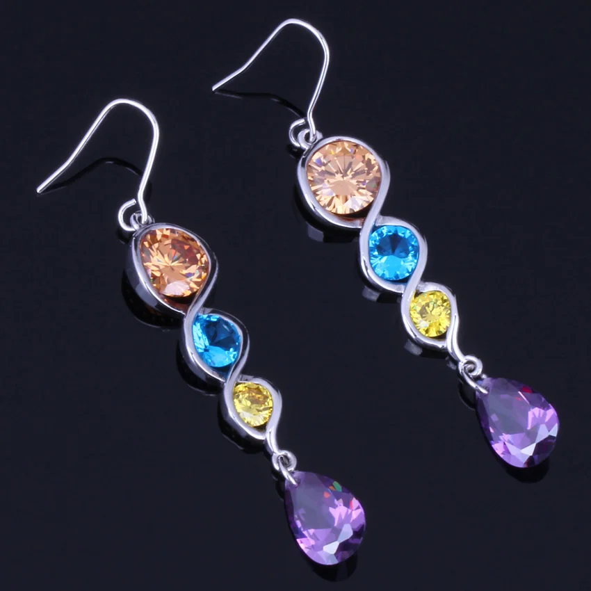 

Angelic Water Drop Multigem Multicolor Brown Cubic Zirconia 925 Sterling Silver Drop Dangle Earrings For Women V0212