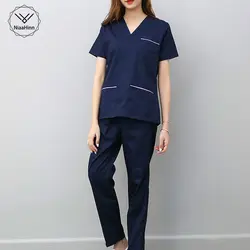 V образным вырезом летние шорты рукавом Для женщин работы топы, штаны наборы скрабов в больнице хирургической медсестры костюм для