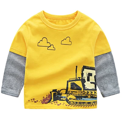 Vidmid Детские футболки для мальчиков Осенняя футболка с длинными рукавами с мультяшными грузовиками узор рубашки& шорты комплект с коротким рукавом для детей, детская одежда для мальчика 4066 02 - Цвет: as photo