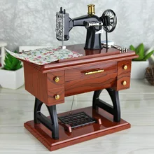Imitation Wood Vintage and Retro Standing Sewing Machine Music Box Romantic Sky City Music Box Exquisite Plastic Crafts