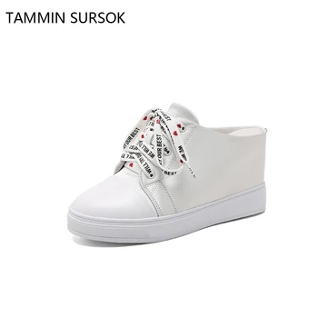 

New Style 9cm High Heel Women Genuine Leather Lace Up Slippers Female Summer Outer Wear Baotou Slingback Wedge Slippers