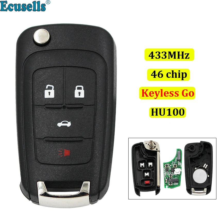 3 кнопки keyless-go Складной флип дистанционного брелока для «Chevrolet Impala» Cruze Малибу 433 МГц с 46 чип HU100 Балде
