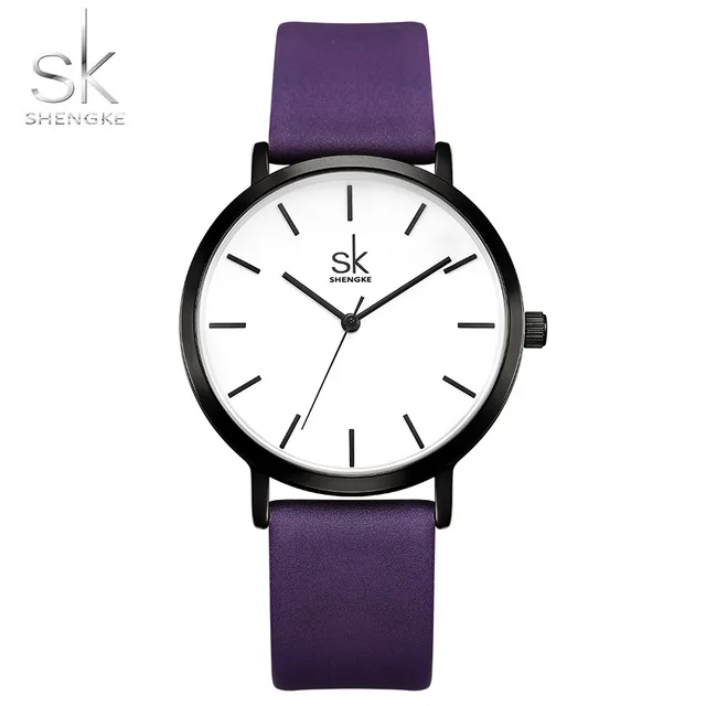 

Shengke Purple Ladies Watch Women Leather Watches Luxury Brand Quartz Watch Analog Wristwatch Creative Design Relogio Feminino