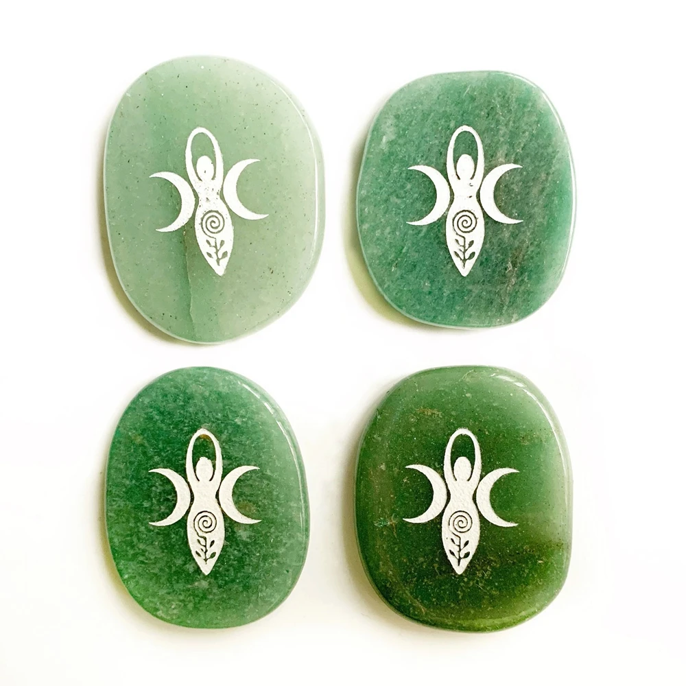 

Natural Green Aventurine Crystal Palm Stones Carved Goddness Symbol Meditation Stones Spiritual Healing Home Decor