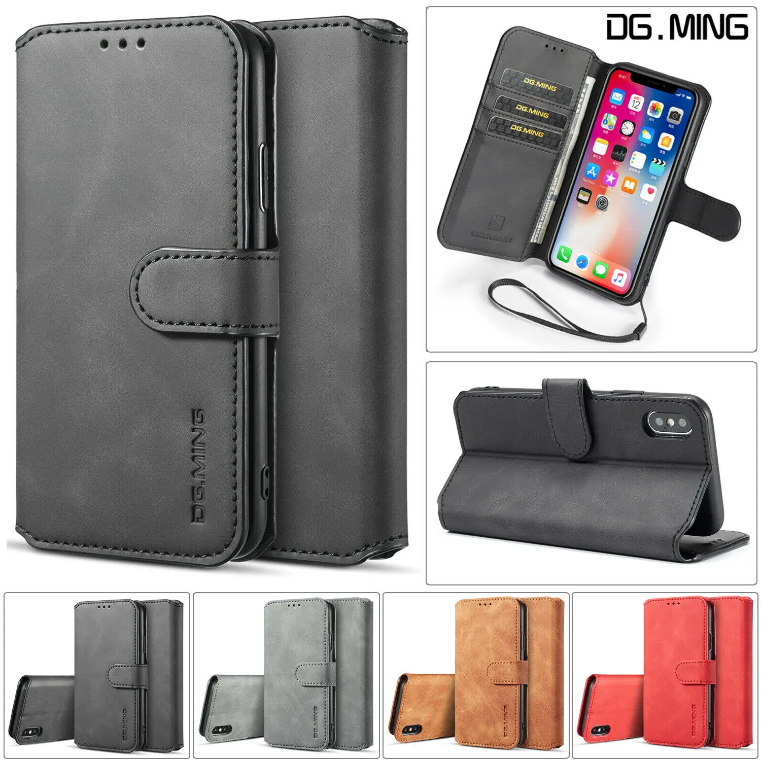 

For Huawei P20 Genuine Leather Flip Wallet Case Cover Card Slots For iPhone X XS Max 6 7 8 Plus &For Samsung Galaxy S10+ Note 9