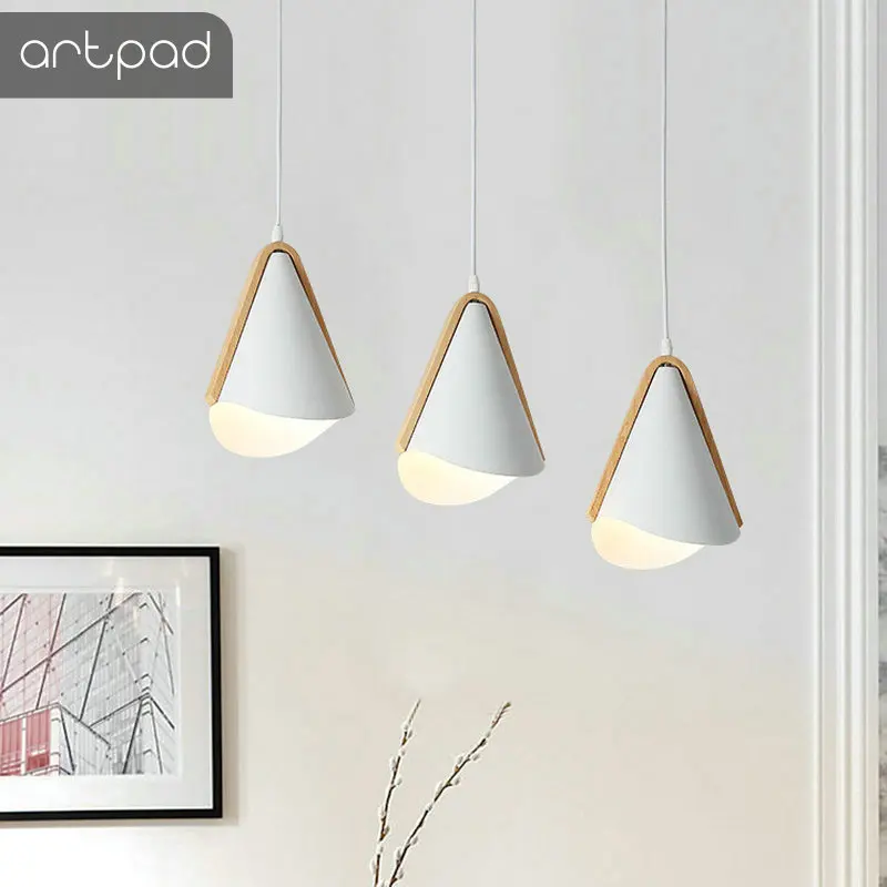 

North Europe Wood Metal Pendant Light White Sconce Bar Living Room Dining Room Home Decoration LED Suspension Hanging Lamps