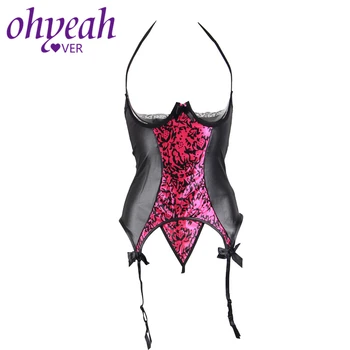 

Ohyeahlover Erotik Giyim Open-crotch Lingerie Femme Lingerie Sexy En Cuir RM70134 Hot Leather Halter Open Cup Bustier Babydoll