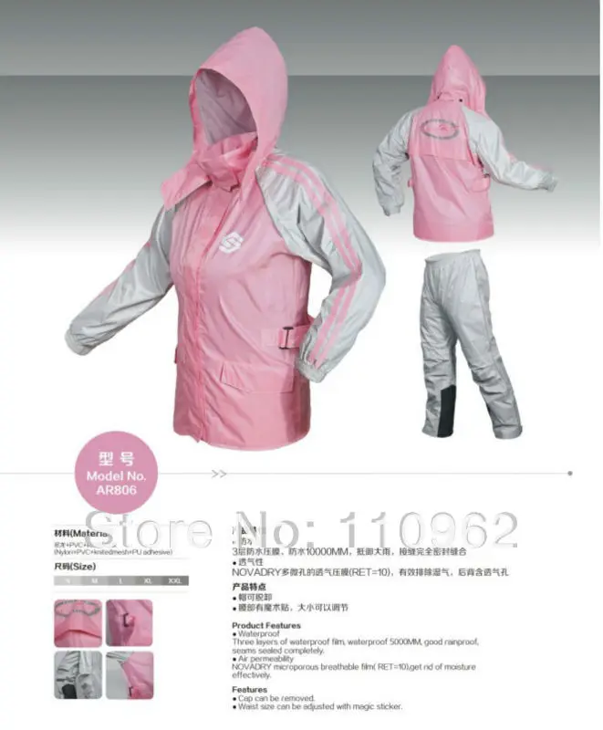 

Free shipping Motorcycle Scooter Bicycle Jacket Raincoat Waterproof Three Colors Four Size Green Red Pink