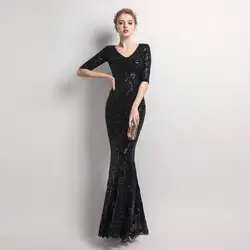2019 новое длинное кружевное полурукав вечернее платье для свадьбы сексуальное с v-образным вырезом Аппликации блёстками vestido de festa вечерние