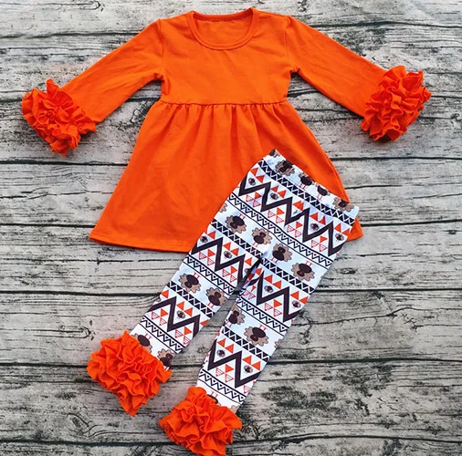 Персонализированное Новое поступление, Детские оранжевые изысканные наряды для Дня благодарения, Турция, праздничный детский комплект одежды с рюшами - Цвет: 1