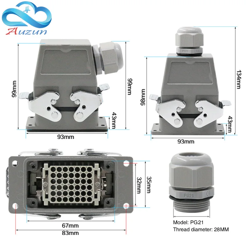  Hdc-hdd-042 conector de alta resistencia 42 núcleos prensado en frío enchufe de aviación rectangula