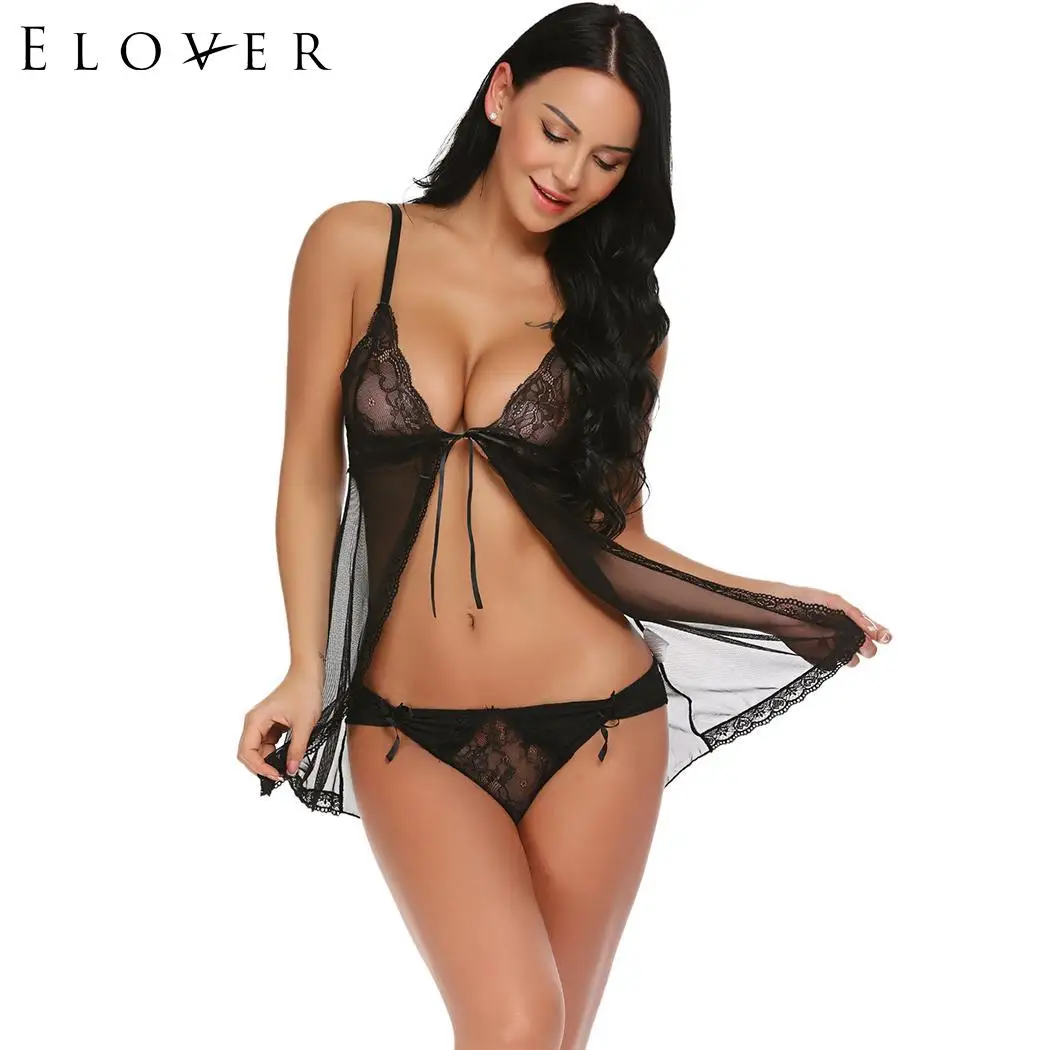 Elover Baby Doll сексуальное нижнее белье без рукавов женский прозрачный комплект Babydoll