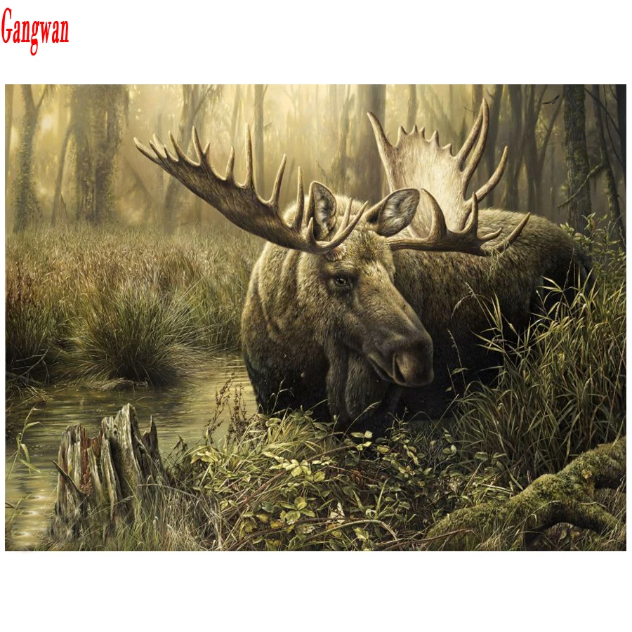 

5D DIY Diamond Painting Painted forest moose elk picture of rhinestone Mosaic Embroidery beads Cross stitch kit Decoration icons