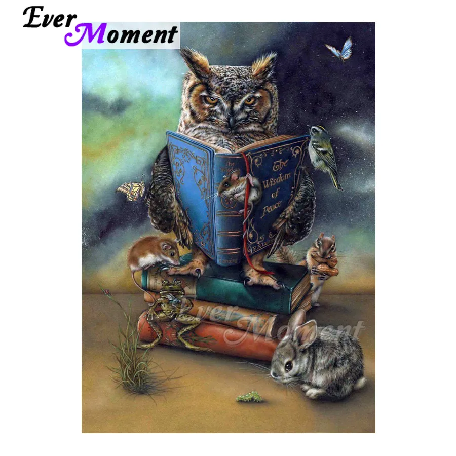 

Ever Moment Diamond Painting 5D DIY Owl Reading Book Mouse Decor Handmade Picture Of Rhinestone Diamond Embroidery Mosaic 3F1634