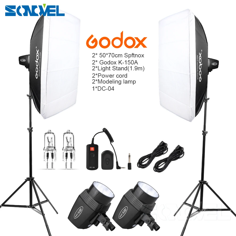 Godox K150A 300Ws 300 Вт 2*150 Ws Студия Строб номер фото Студийная фотосъемка освещения + софтбокс DC-04 вспышка триггера + подставка для освещения