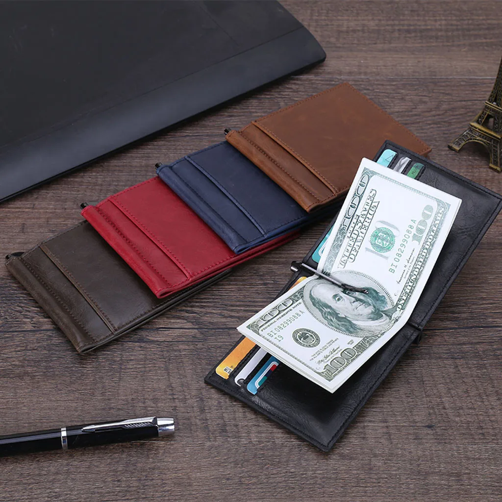 

Fashion Slim Men's Business Card Holder High-Grade Leather Solid Color Wallet For Credit Cards ID Cardholder Mini Card Wallet