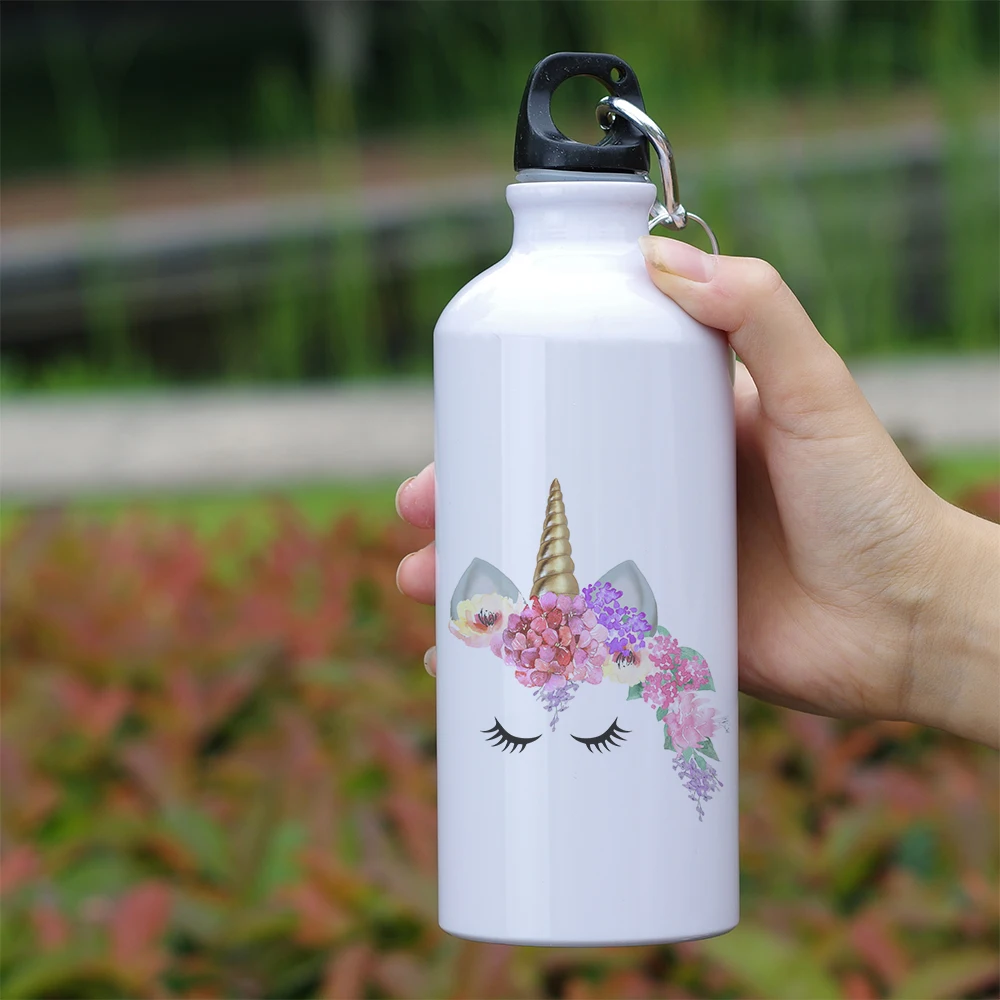 Бутылка для женщин, подарок, дизайн, тематика единорога, Спортивная бутылка для воды с цветами и единорогами, алюминиевый светильник с принтом для девочек