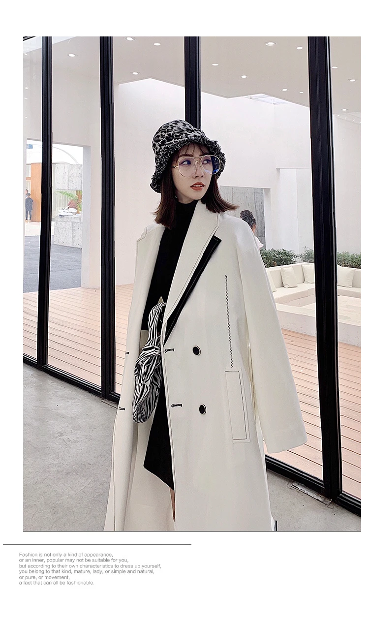Высококачественная Белая Черная Женская ветровка в стиле пэчворк осень зима корейский модный тонкий длинный теплый тренч для женщин