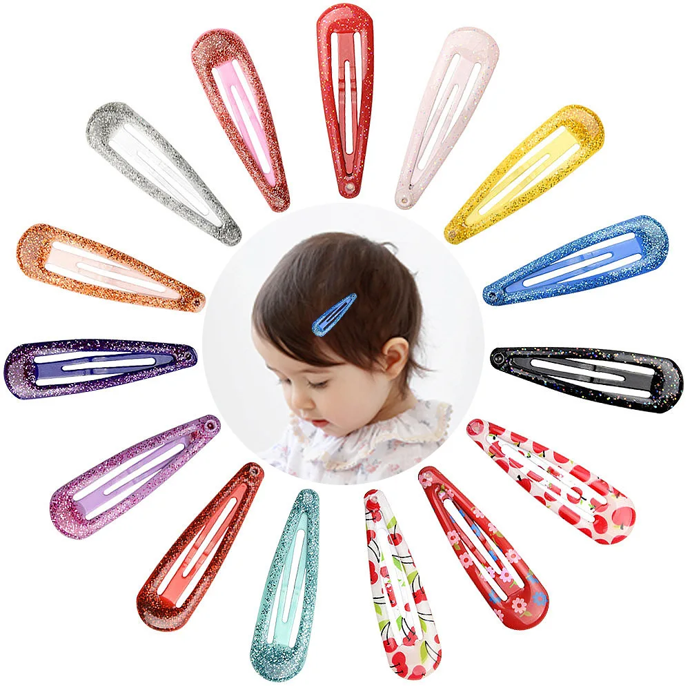 

15PCS Glitter Powder Hair Clips for Girls Fruits Printed Hair Bows Cute Waterdrop Hairpins Barrettes Hairgrips Kids Accessories