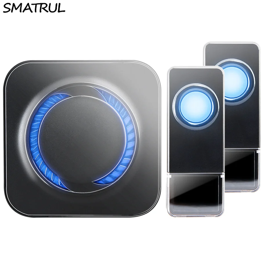 

SMATRUL Waterproof Wireless Doorbell EU Plug 300M long range smart Door Bell ring call chime 2 button 1 receiver LED light