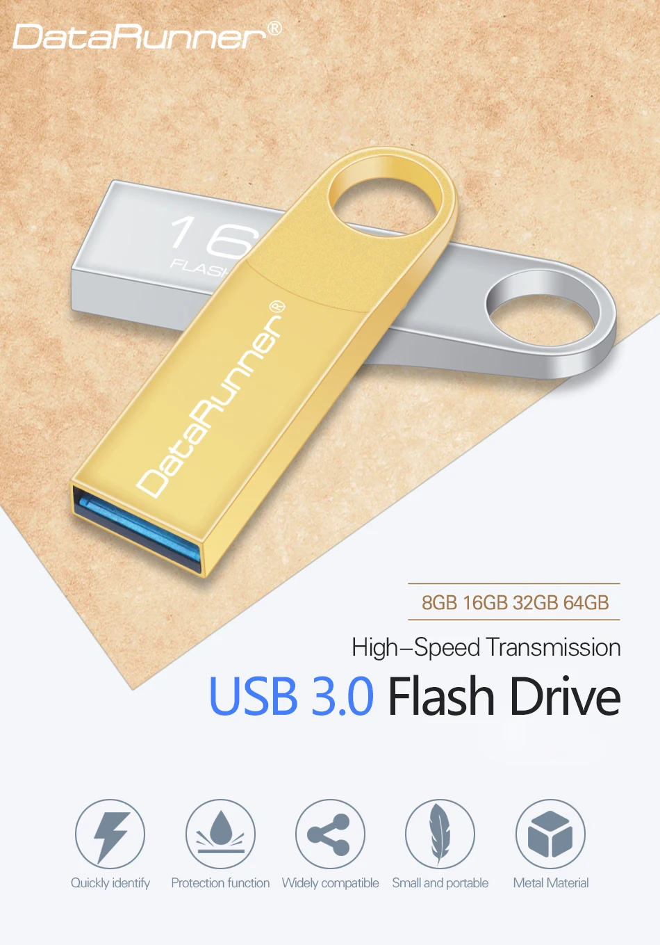 DataRunner Usb 3,0 USB флеш-накопитель металлический флеш-накопитель 16 ГБ 32 ГБ 64 Гб внешний накопитель Флешка 128 ГБ USB флэш-диск