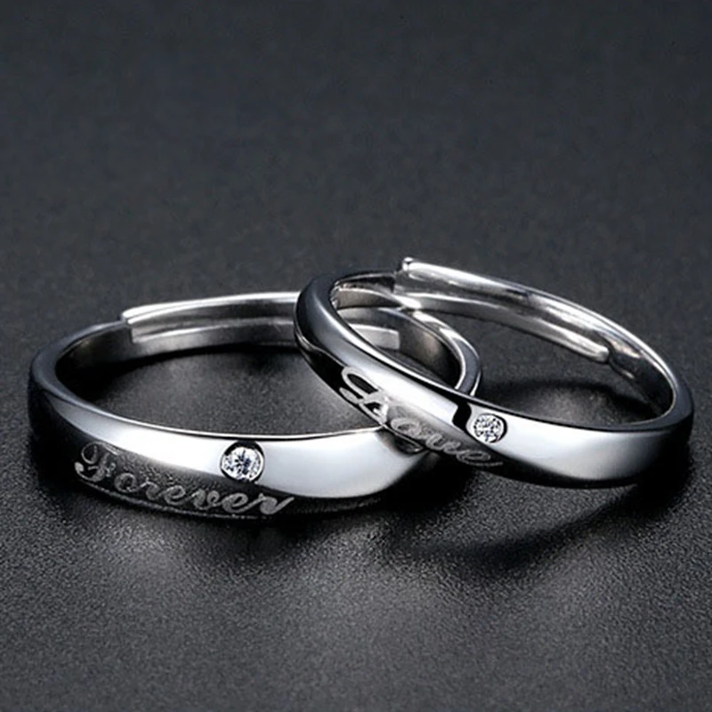 DOYUBO Romanti 925 Sterling Silver Lovers Rings Engraving Love you Forever Adjustable Size Luxury Silver Couples Rings VB227