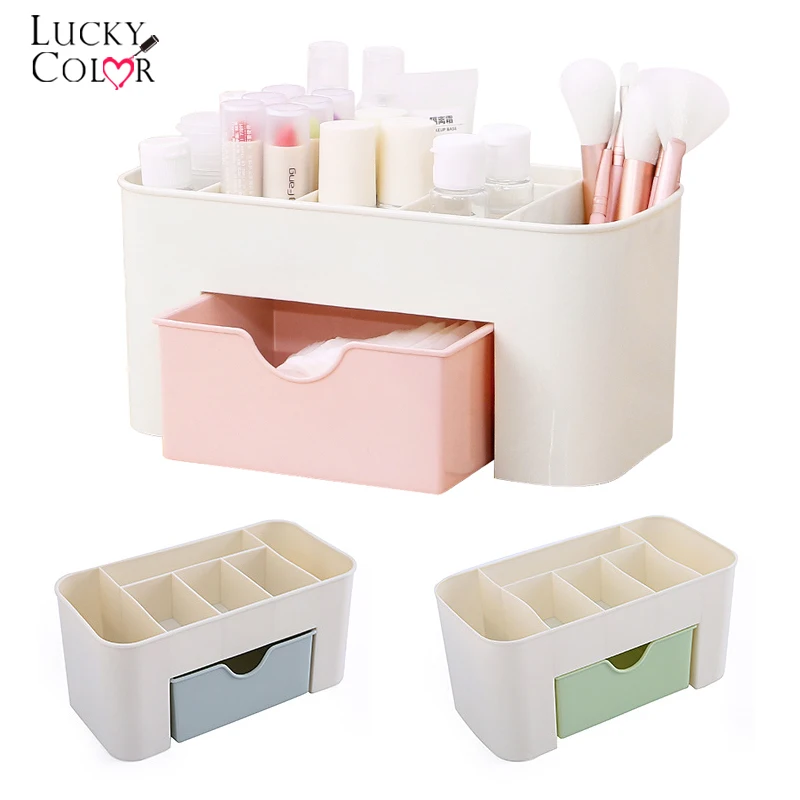 

3 Color Portable Desktop Storage Box Plastic Scissors Makeup Organizer Jewelry Nail Polish Pen Brushes Container Tool Case