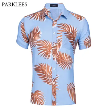 

Summer Beach Hawaiian Shirt Men 2018 Brand New Slim Fit Floral Shirts Casual Turn Collar Male Aloha Shirt Party Holiday Clothing