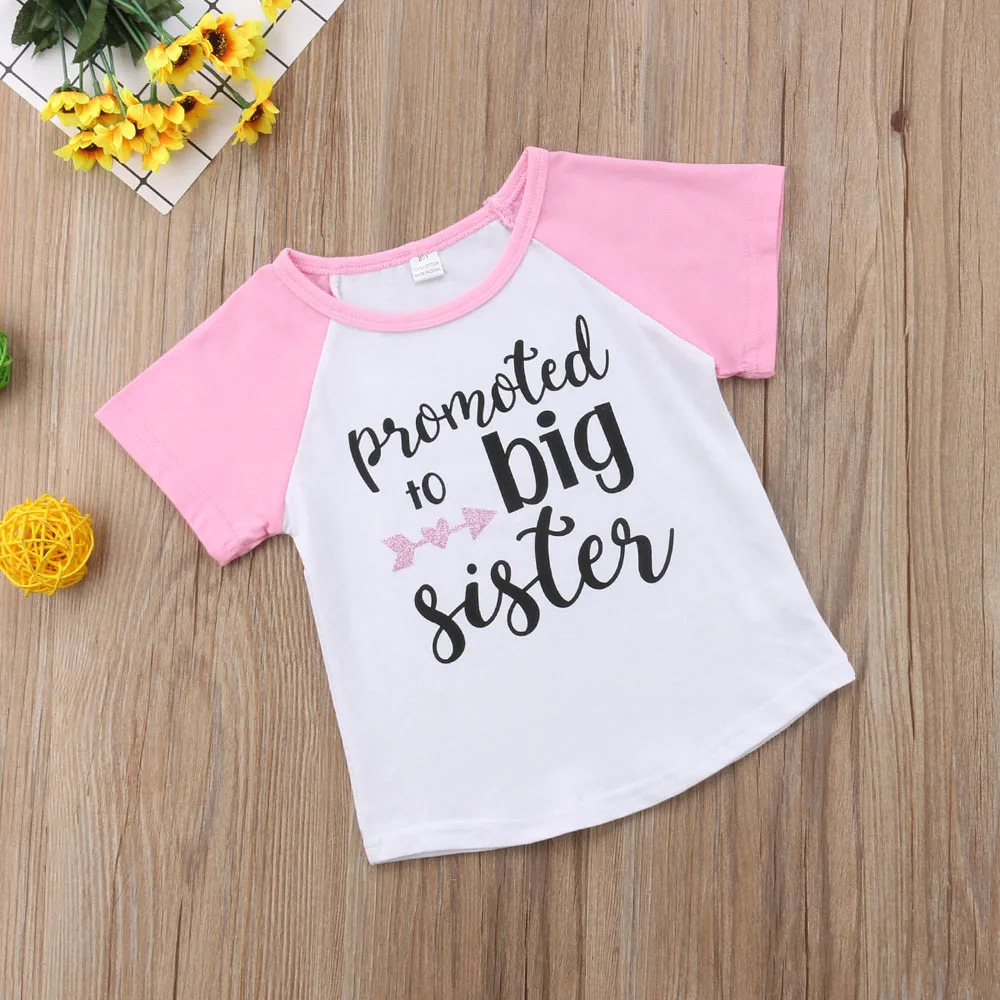 Малышей Girlasual футболка поднялся старшая сестра младенческой девочка дети короткий рукав хлопок новорожденных Для малыша; на каждый день футболка