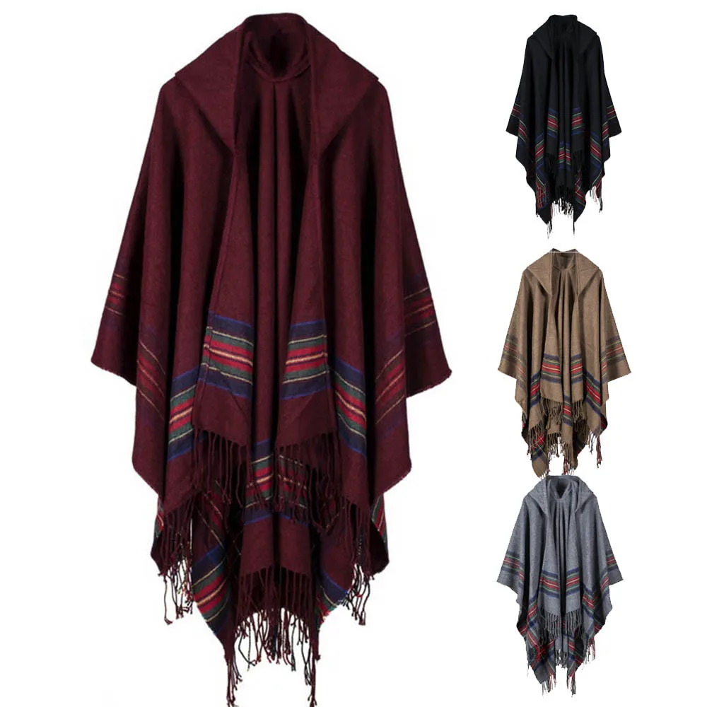 

Reversible Shawl Women Winter Knitted Cashmere Poncho Capes Shawl Cardigans Sweater Coat Autumn Casual Sweater women clothing