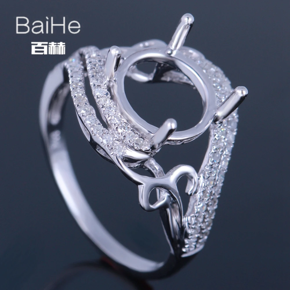 BAIHE Solid 14 K, белое золото(AU585), сертифицированное, круглый вырез, помолвка, женское милое/романтичное изящное ювелирное элегантное уникальное кольцо с полукреплением