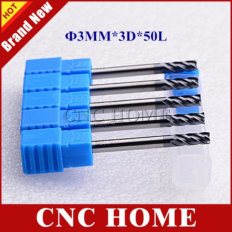 

5pcs hrc45 3mm shank 4 flutes tungsten carbide end mills flat bottom milling cutters cnc router bits tools 4F*3MM*3D*50L