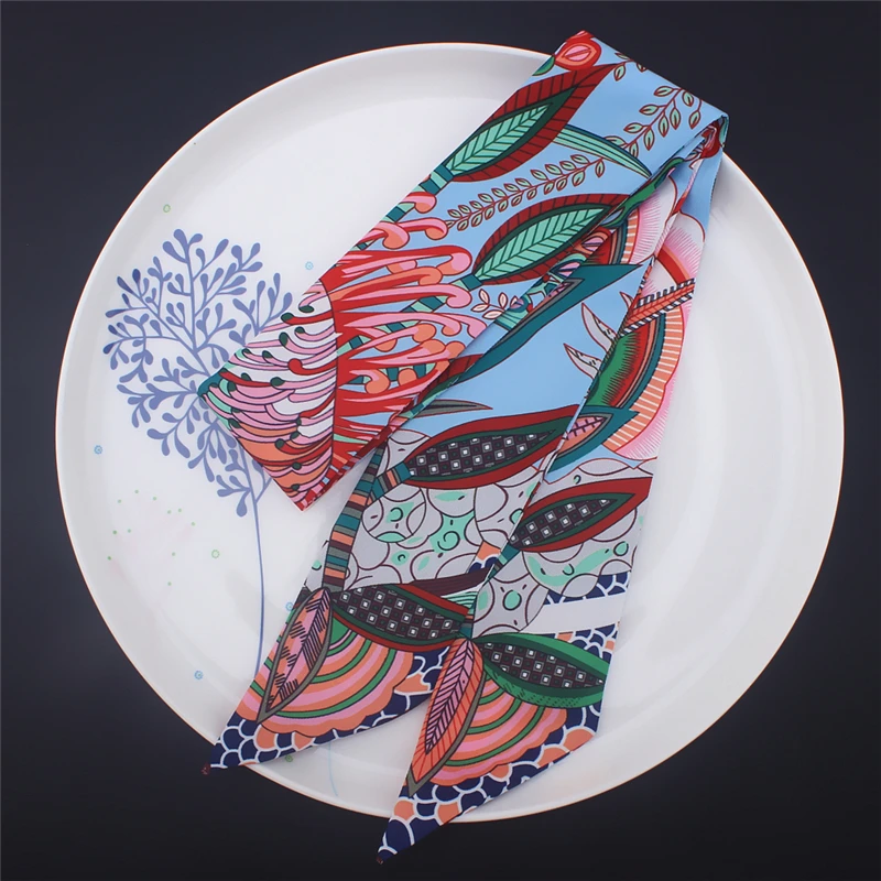 

Small Scarf Ribbons Women Silk Skinny Hair Scarfs Female Fashion Print Bag Scarves for Ladies Neckerchief 2019