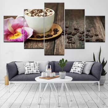 

5 Panel Canvas Painting Fragrant Coffee Beans Print Painting On Canvas Wall Art modular picture Kitchen Home Decor Frame Artwork