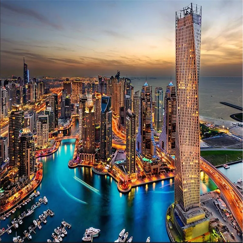 -wallpaper-for-living-room-Dubai-night-bright-lights-Harbour-Restaurant-Cafe-wall-covering-wall-paper (2)